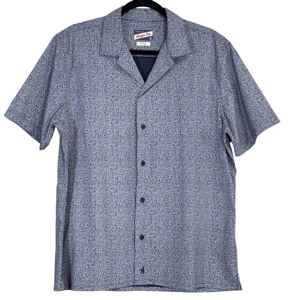 Johnnie-O Short Sleeve Button Shirt Ronan Wake Blue White Leaf Print Mens Medium
